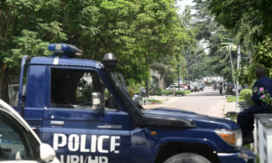Congolese security forces patrol Kinshasa.