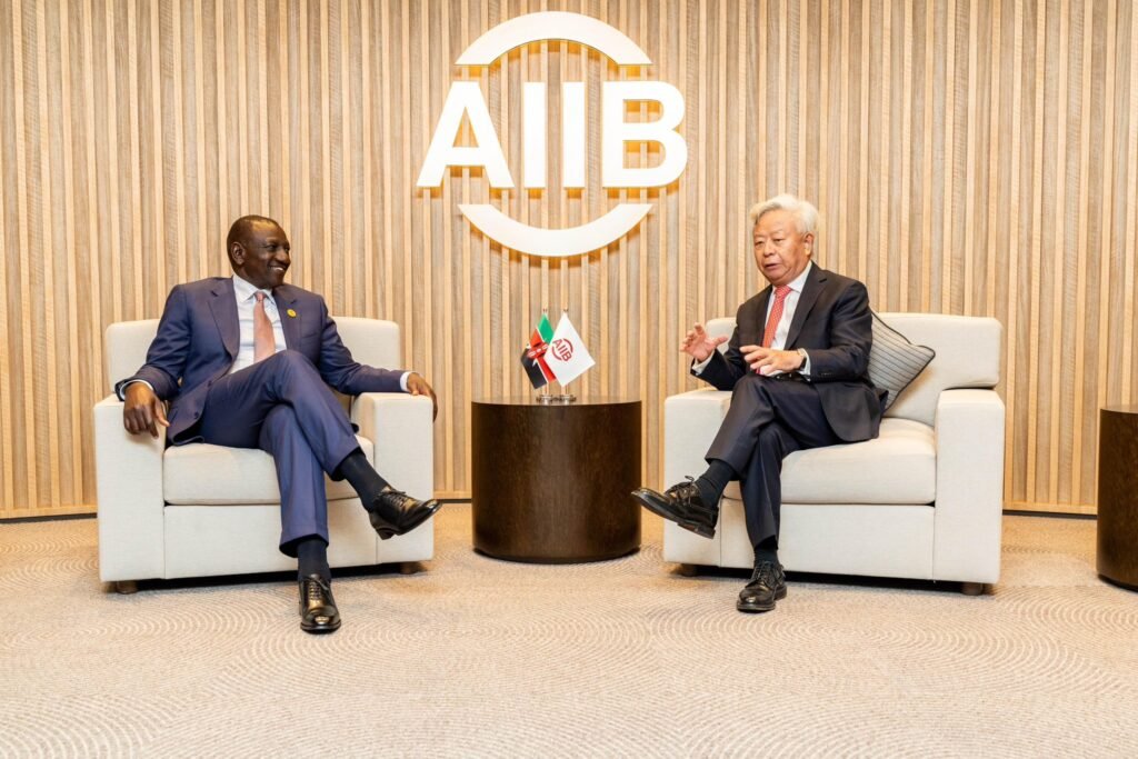 President William Ruto with the AIIB President and Board of Directors Chairman Jin Liqun